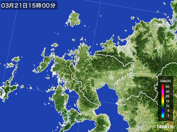 佐賀県の雨雲レーダー(2015年03月21日)