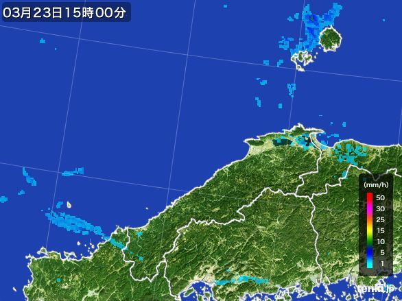 島根県の雨雲レーダー(2015年03月23日)