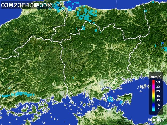 岡山県の雨雲レーダー(2015年03月23日)