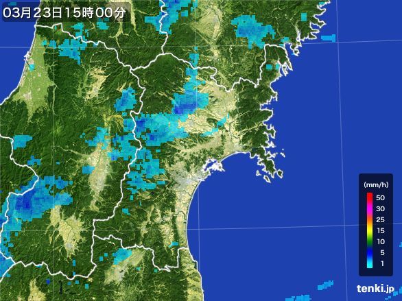 宮城県の雨雲レーダー(2015年03月23日)
