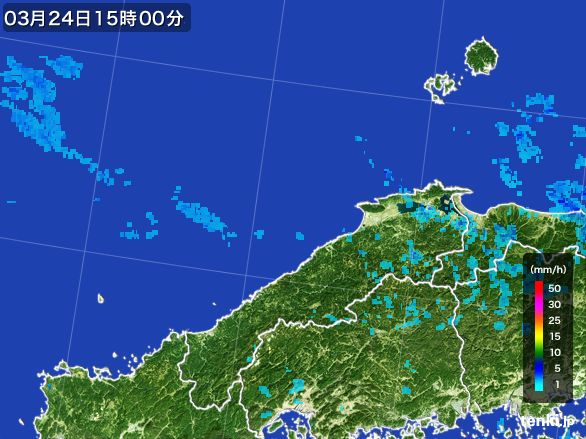 島根県の雨雲レーダー(2015年03月24日)
