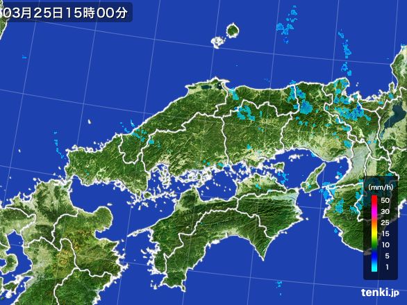 中国地方の雨雲レーダー(2015年03月25日)