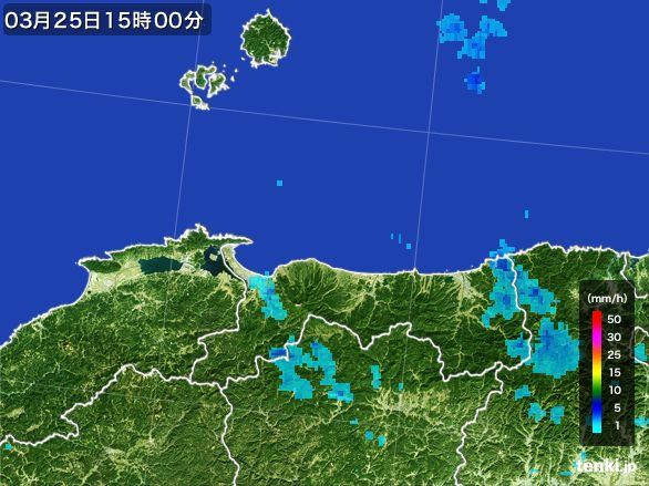 鳥取県の雨雲レーダー(2015年03月25日)