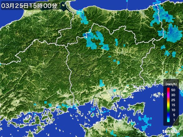 岡山県の雨雲レーダー(2015年03月25日)