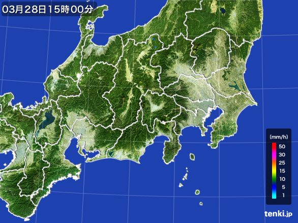 関東・甲信地方の雨雲レーダー(2015年03月28日)