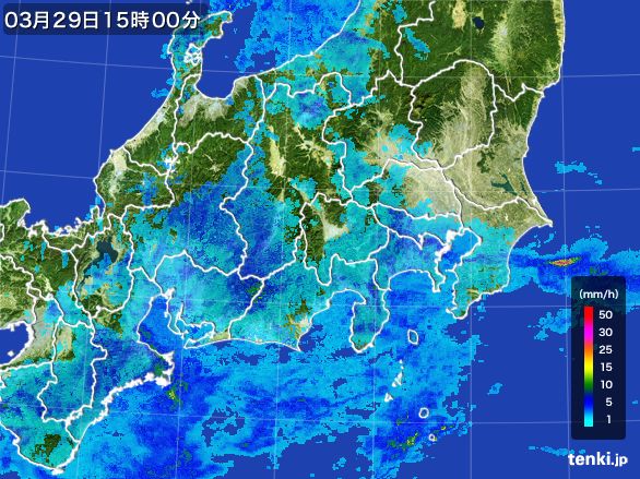 関東・甲信地方の雨雲レーダー(2015年03月29日)