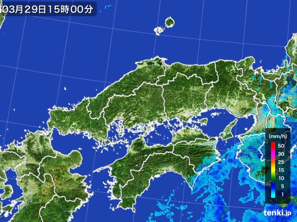 中国地方の雨雲レーダー(2015年03月29日)