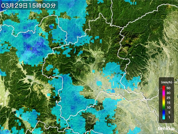 群馬県の雨雲レーダー(2015年03月29日)