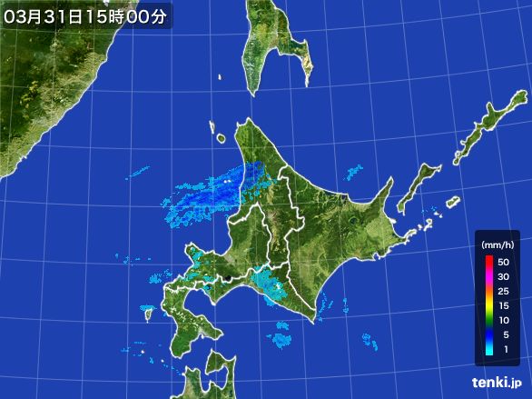 北海道地方の雨雲レーダー(2015年03月31日)
