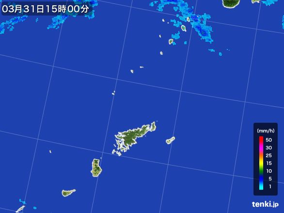 奄美諸島(鹿児島県)の雨雲レーダー(2015年03月31日)