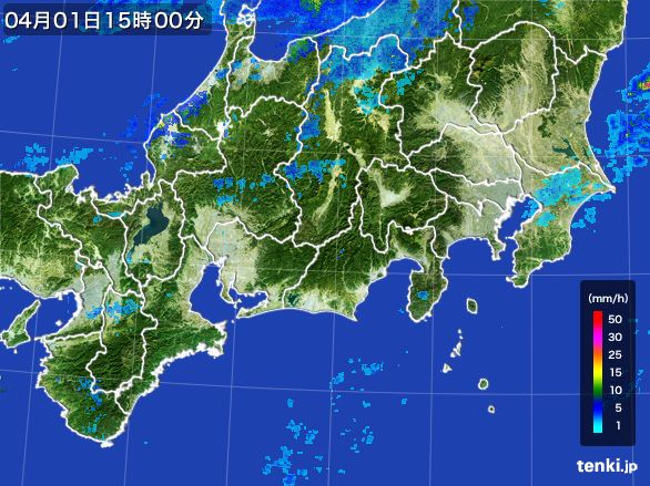 東海地方の雨雲レーダー(2015年04月01日)