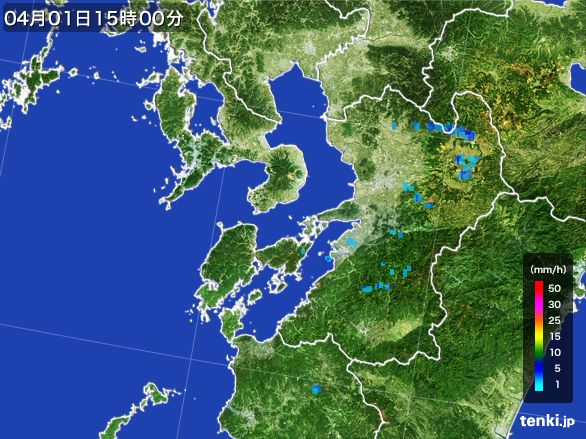 熊本県の雨雲レーダー(2015年04月01日)