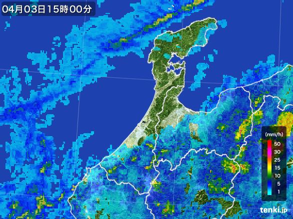 石川県の雨雲レーダー(2015年04月03日)