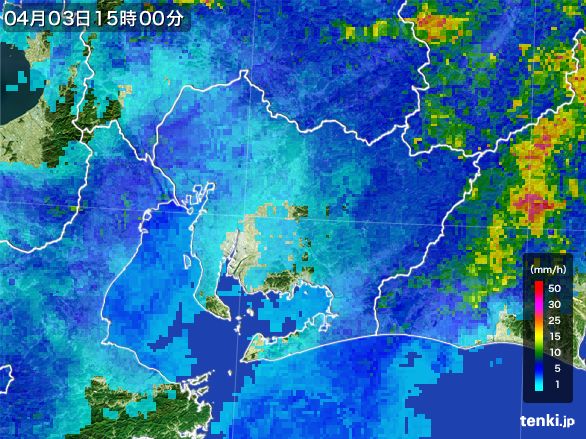 愛知県の雨雲レーダー(2015年04月03日)