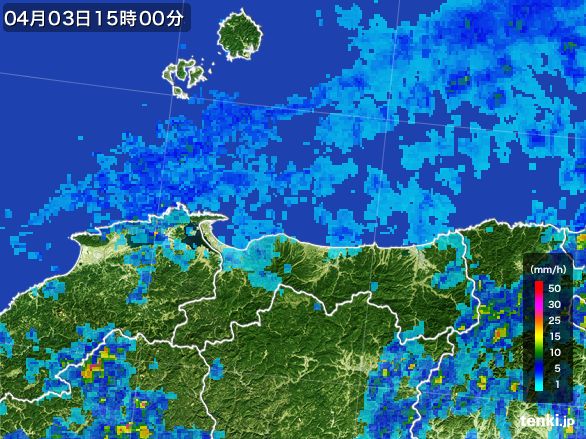 鳥取県の雨雲レーダー(2015年04月03日)