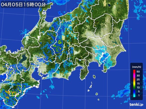関東・甲信地方の雨雲レーダー(2015年04月05日)