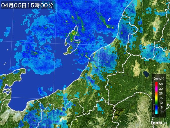 新潟県の雨雲レーダー(2015年04月05日)