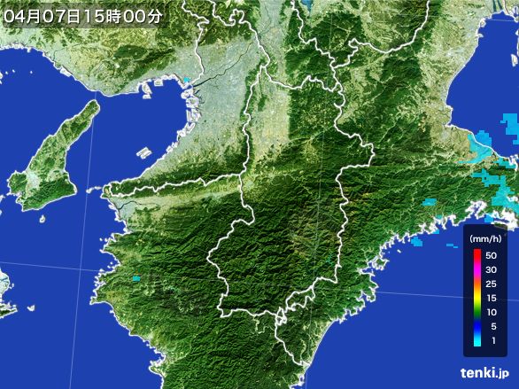 奈良県の雨雲レーダー(2015年04月07日)