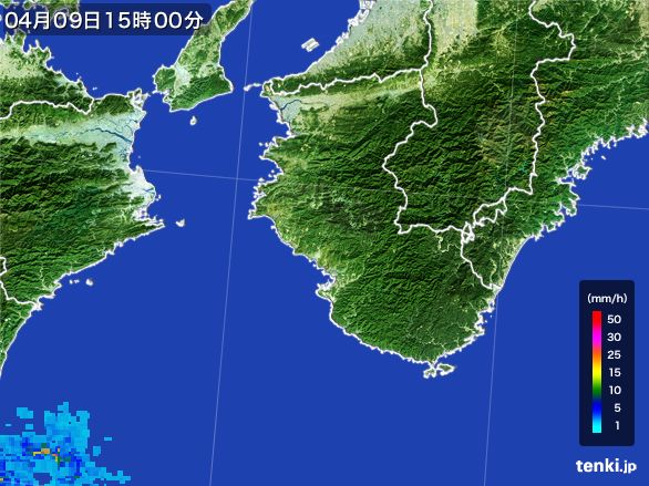 和歌山県の雨雲レーダー(2015年04月09日)