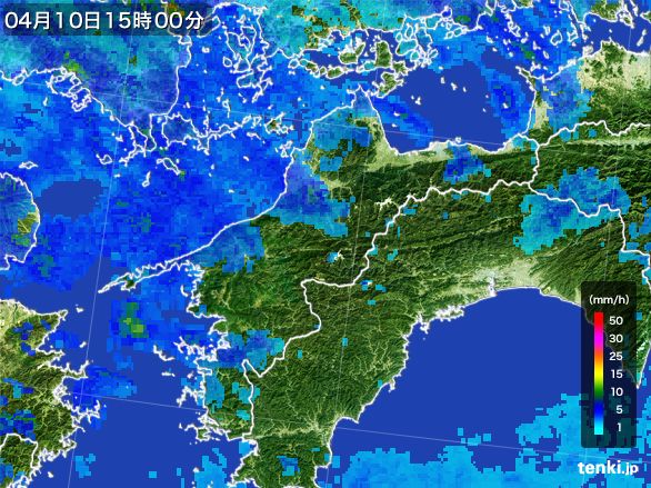 愛媛県の雨雲レーダー(2015年04月10日)