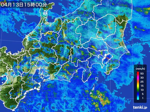 関東・甲信地方の雨雲レーダー(2015年04月13日)