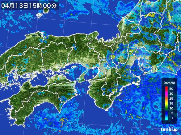 近畿地方の雨雲レーダー(2015年04月13日)