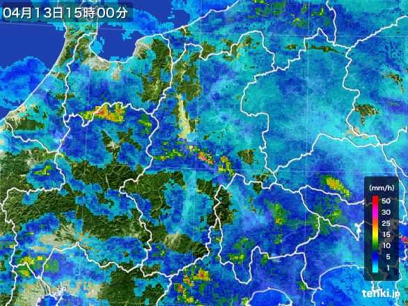 長野県の雨雲レーダー(2015年04月13日)