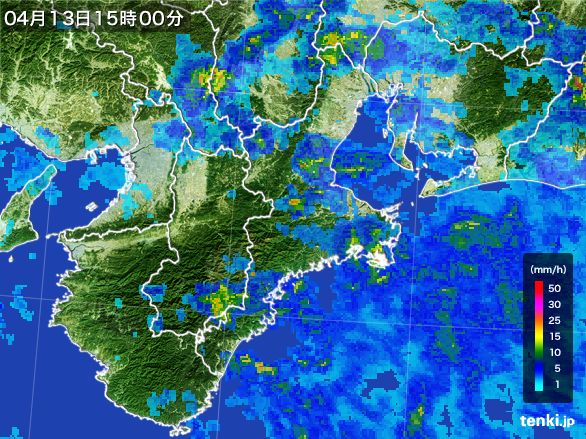 三重県の雨雲レーダー(2015年04月13日)