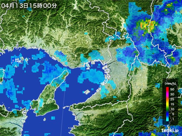 大阪府の雨雲レーダー(2015年04月13日)