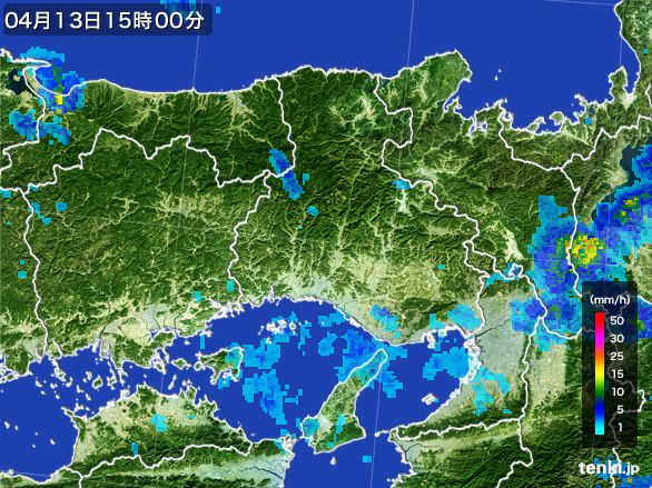 兵庫県の雨雲レーダー(2015年04月13日)