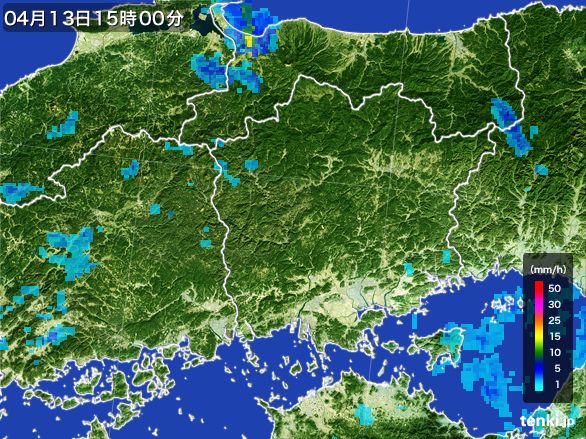 岡山県の雨雲レーダー(2015年04月13日)