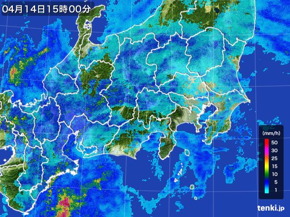 関東・甲信地方の雨雲レーダー(2015年04月14日)