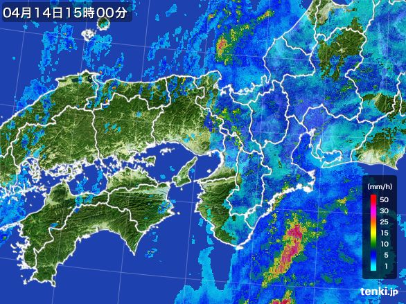 近畿地方の雨雲レーダー(2015年04月14日)