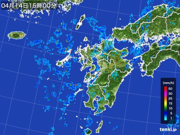九州地方の雨雲レーダー(2015年04月14日)
