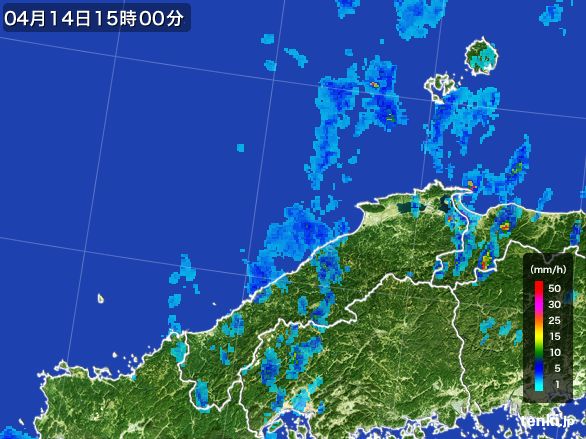 島根県の雨雲レーダー(2015年04月14日)