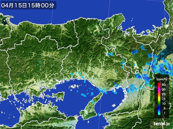 兵庫県の雨雲レーダー(2015年04月15日)