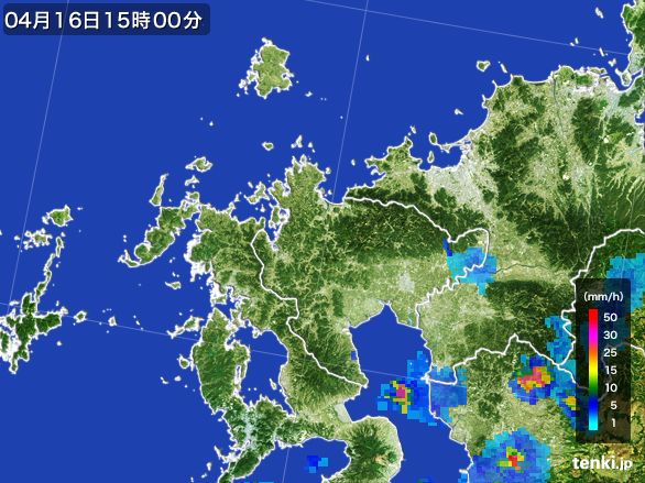 佐賀県の雨雲レーダー(2015年04月16日)