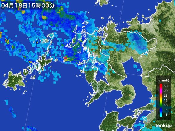 長崎県の雨雲レーダー(2015年04月18日)