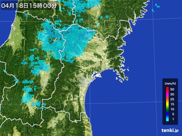 宮城県の雨雲レーダー(2015年04月18日)