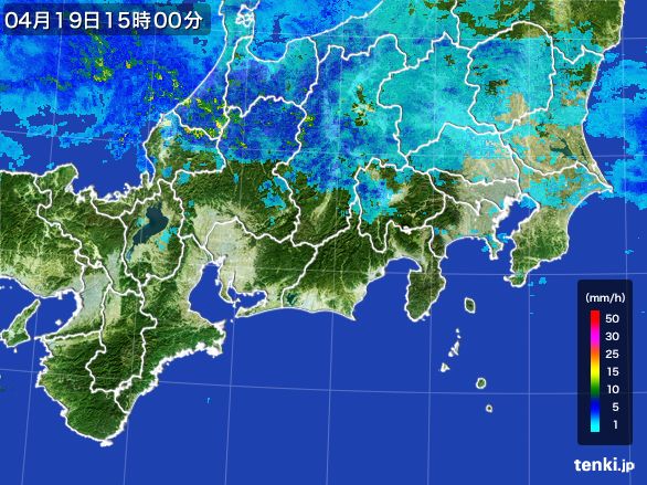 東海地方の雨雲レーダー(2015年04月19日)
