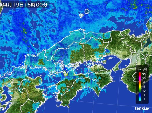 中国地方の雨雲レーダー(2015年04月19日)