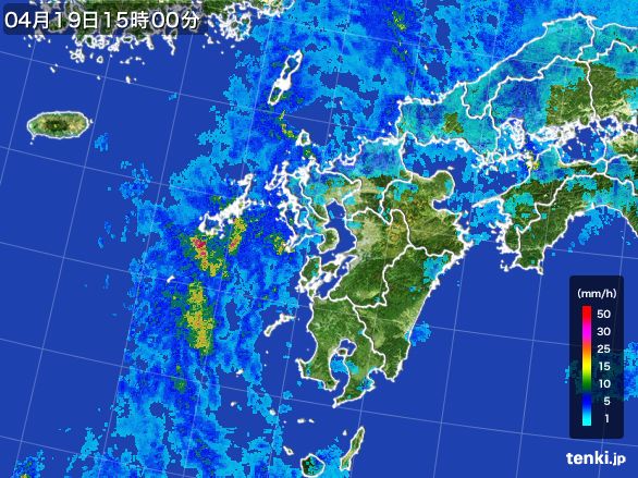 九州地方の雨雲レーダー(2015年04月19日)