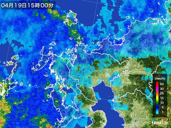 佐賀県の雨雲レーダー(2015年04月19日)