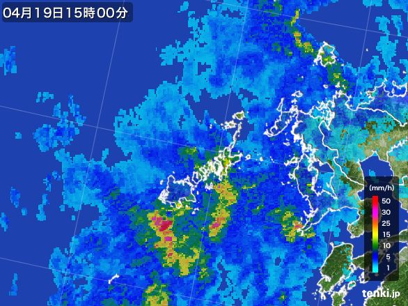 五島列島(長崎県)の雨雲レーダー(2015年04月19日)