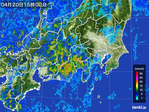 関東・甲信地方の雨雲レーダー(2015年04月20日)