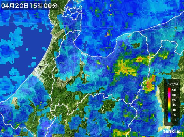 富山県の雨雲レーダー(2015年04月20日)