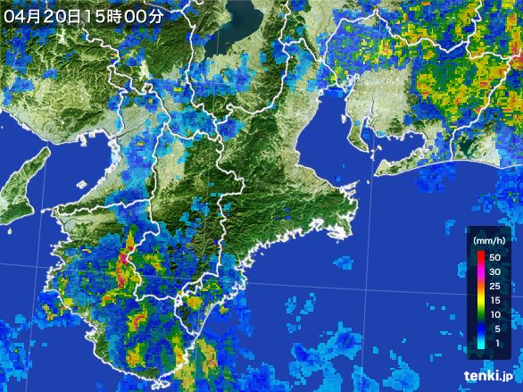 三重県の雨雲レーダー(2015年04月20日)