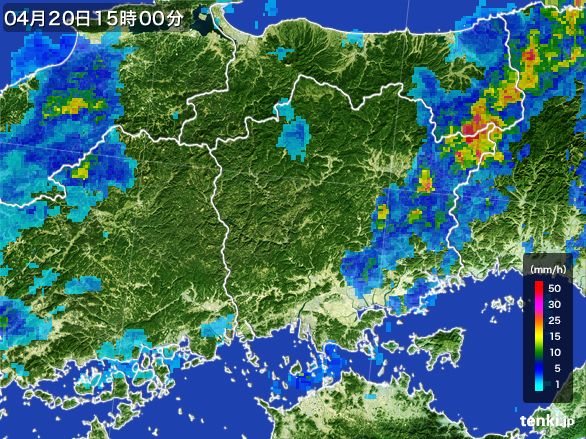 岡山県の雨雲レーダー(2015年04月20日)