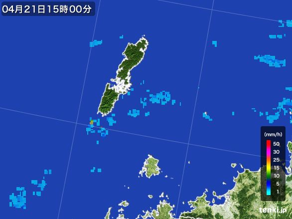 壱岐・対馬(長崎県)の雨雲レーダー(2015年04月21日)