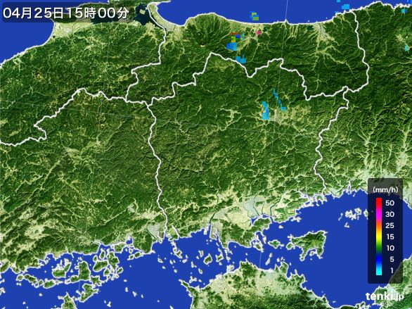 岡山県の雨雲レーダー(2015年04月25日)